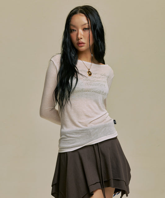 LETTERING SHEER LONG SLEEVE WHITE