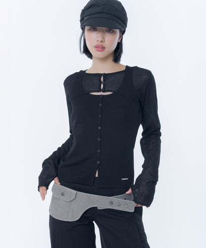 LAYERED BOLERO KNIT TOP BLACK