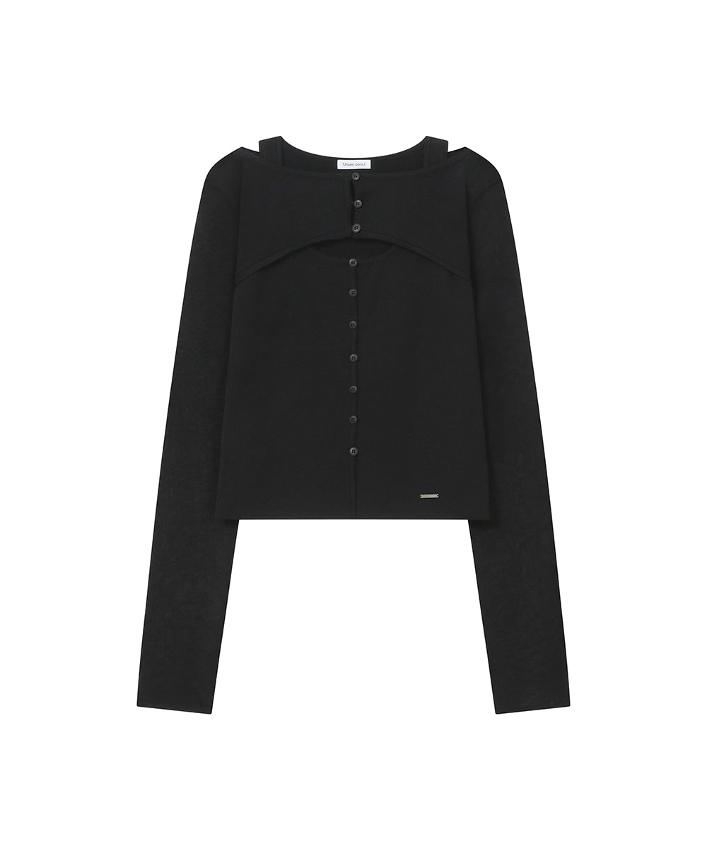 LAYERED BOLERO KNIT TOP BLACK