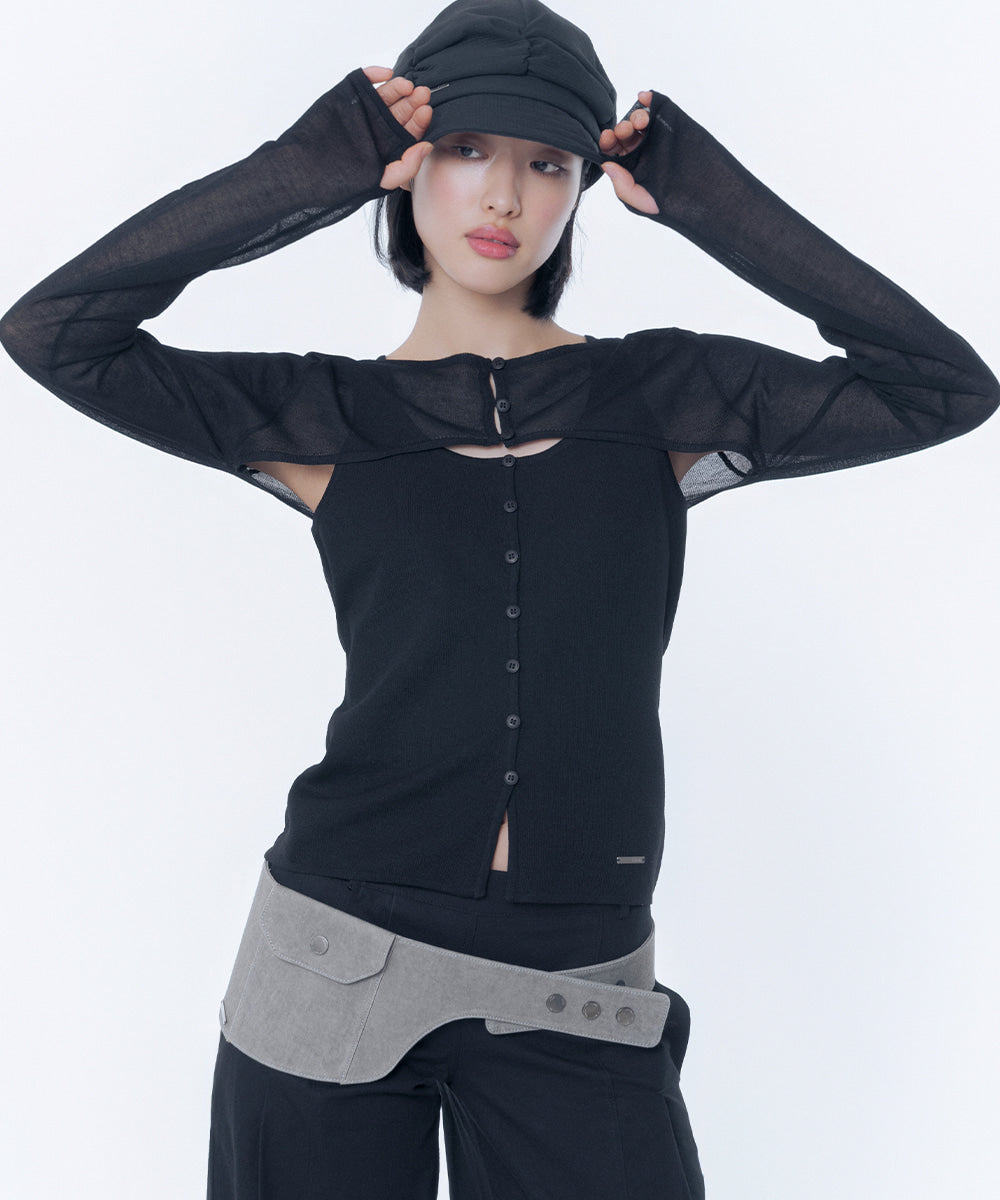 LAYERED BOLERO KNIT TOP BLACK