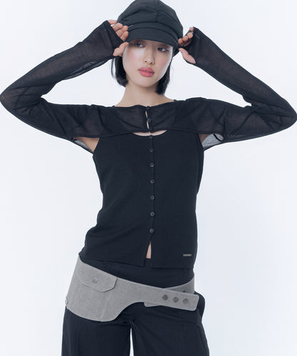 LAYERED BOLERO KNIT TOP BLACK