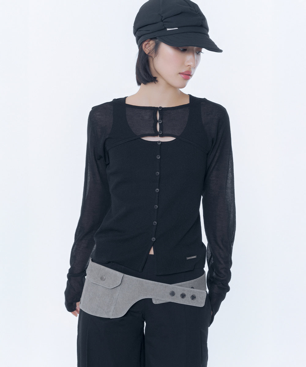 LAYERED BOLERO KNIT TOP BLACK