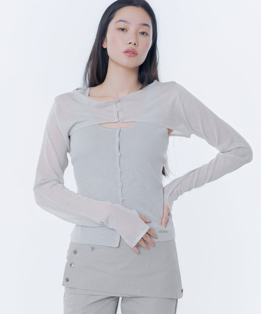 LAYERED BOLERO KNIT TOP GREY