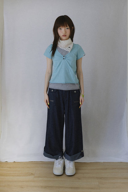 LAYERED HENRY NECK TOP MINT