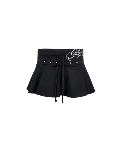 LETTERING LOGO FLARE SHORT SKIRT BLACK