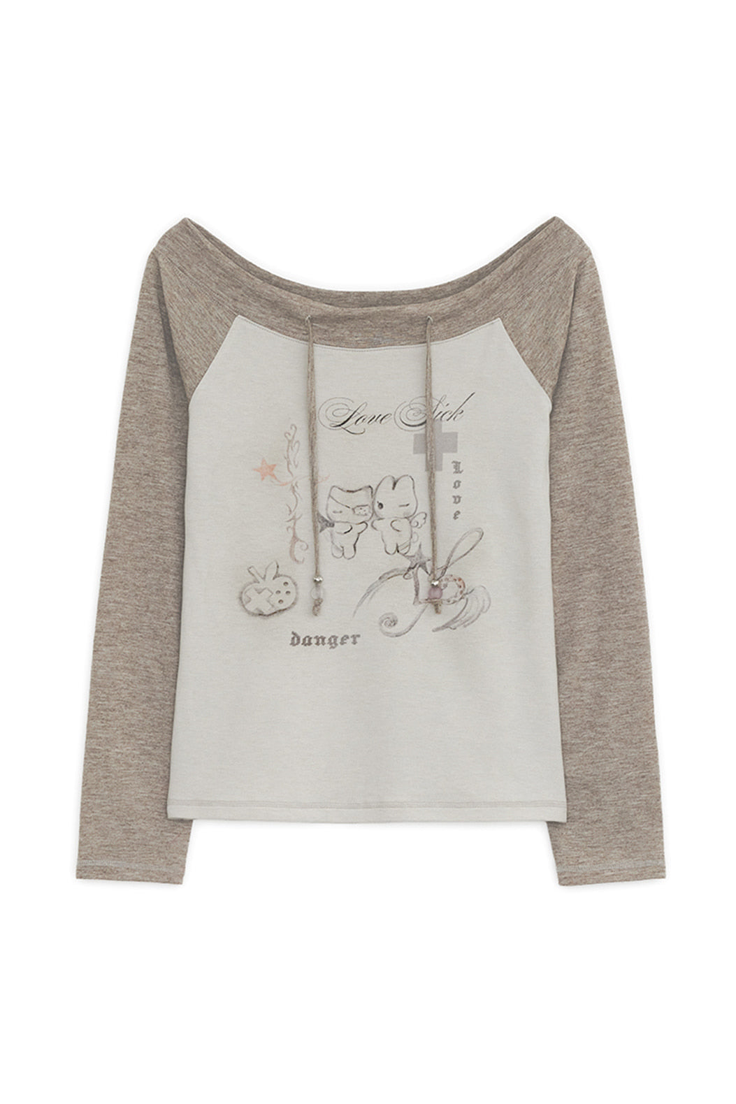 LOVE SICK DRAWING OFF-SHOULDER TOP BROWN