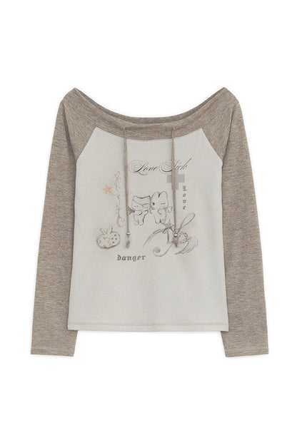 LOVE SICK DRAWING OFF-SHOULDER TOP BROWN
