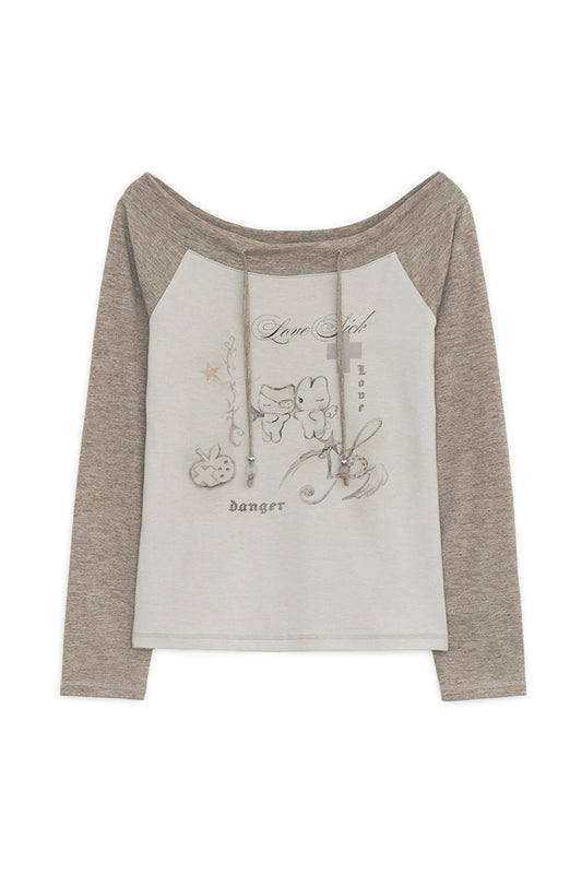 LOVE SICK DRAWING OFF-SHOULDER TOP BROWN