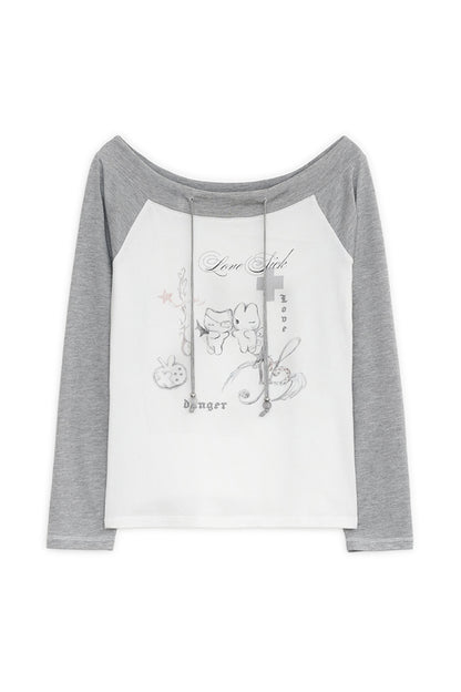 LOVE SICK DRAWING OFF-SHOULDER TOP IVORY