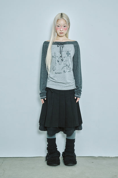 LOVE SICK DRAWING OFF-SHOULDER TOP CHARCOAL