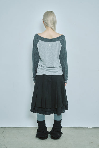 LOVE SICK DRAWING OFF-SHOULDER TOP CHARCOAL