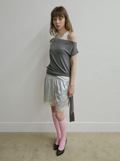 OFF-SHOULDER BUTTON TEE MELANGE GREY
