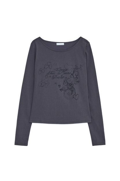MELLOW PRINTED LONG SLEEVE TEE CHARCOAL