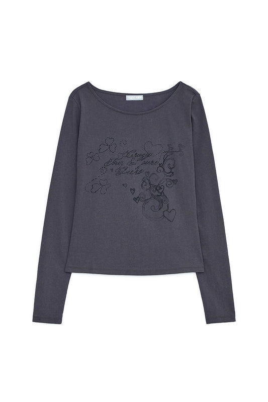 MELLOW PRINTED LONG SLEEVE TEE CHARCOAL