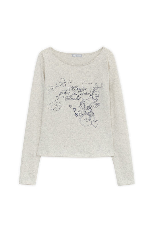 MELLOW PRINTED LONG SLEEVE TEE CREAM