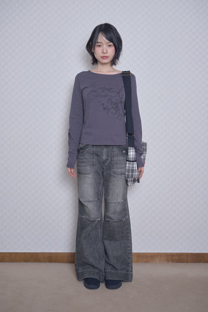 MELLOW PRINTED LONG SLEEVE TEE CHARCOAL