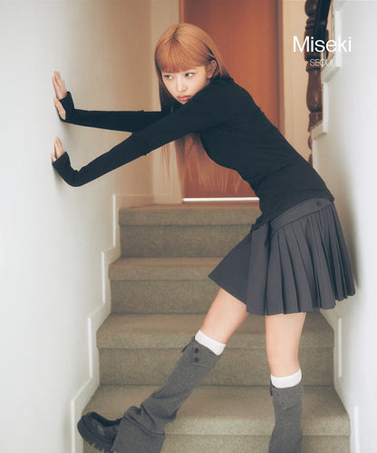 BUTTON SLIT LEG WARMER CHARCOAL