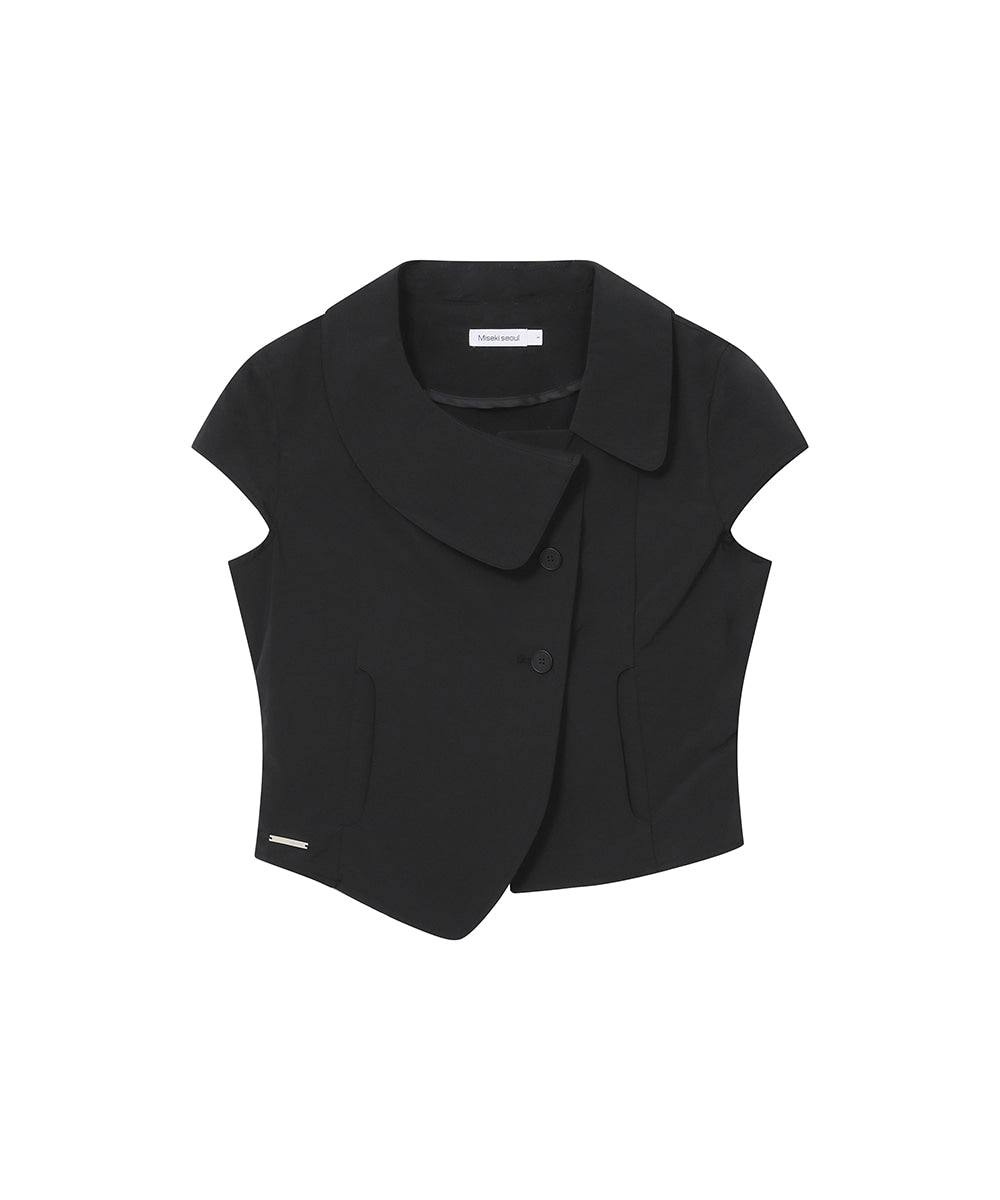 CROP ROUND COLLAR JACKET BLACK