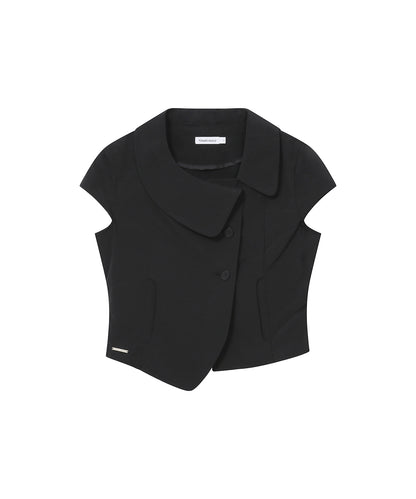 CROP ROUND COLLAR JACKET BLACK