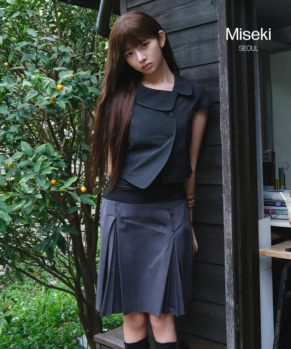 CROP ROUND COLLAR JACKET CHARCOAL