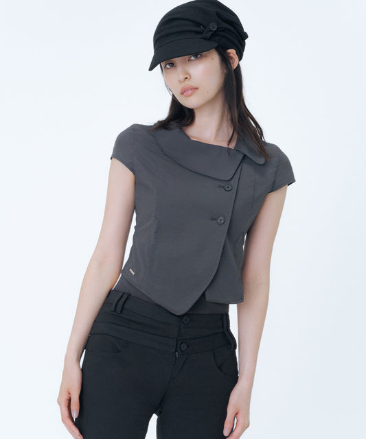 CROP ROUND COLLAR JACKET CHARCOAL