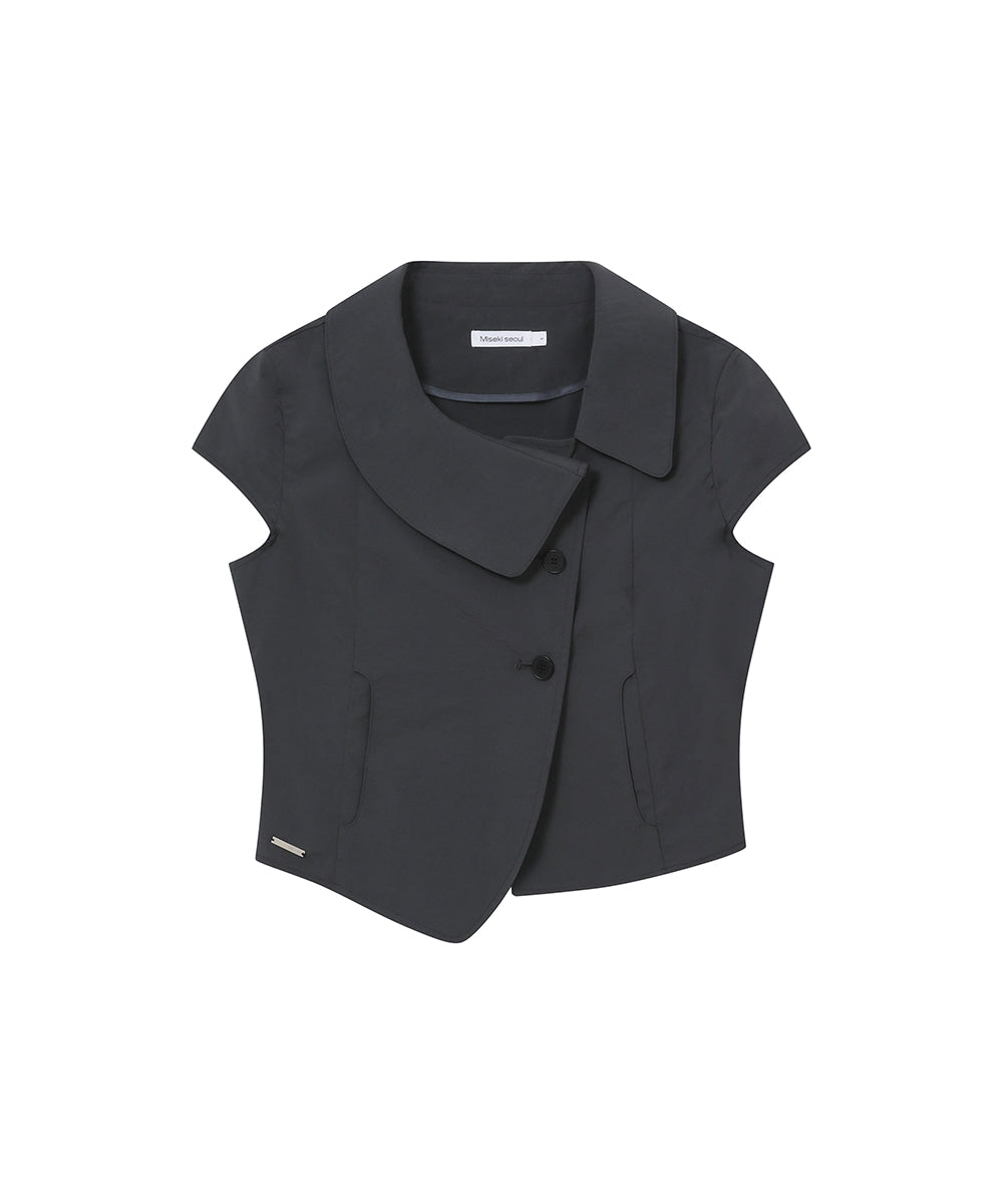 CROP ROUND COLLAR JACKET CHARCOAL