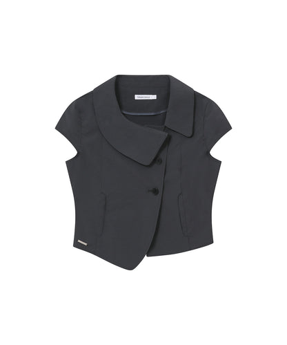 CROP ROUND COLLAR JACKET CHARCOAL