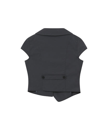 CROP ROUND COLLAR JACKET CHARCOAL