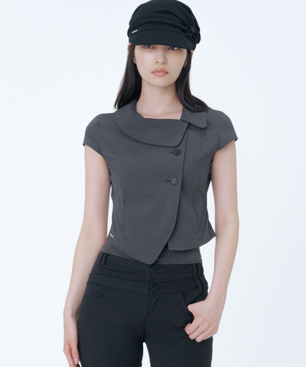 CROP ROUND COLLAR JACKET CHARCOAL