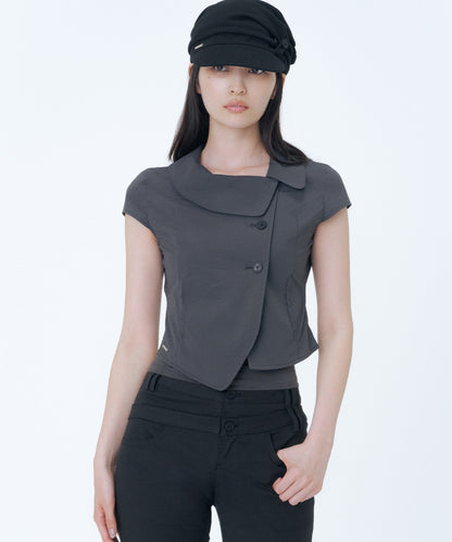 CROP ROUND COLLAR JACKET CHARCOAL