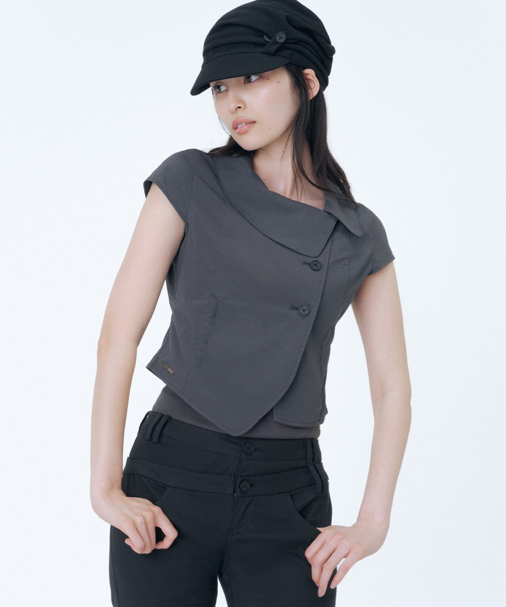 CROP ROUND COLLAR JACKET CHARCOAL