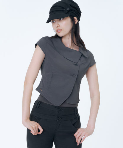 CROP ROUND COLLAR JACKET CHARCOAL