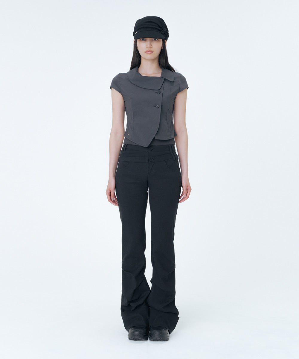 CROP ROUND COLLAR JACKET CHARCOAL