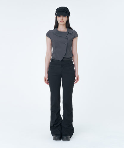 CROP ROUND COLLAR JACKET CHARCOAL