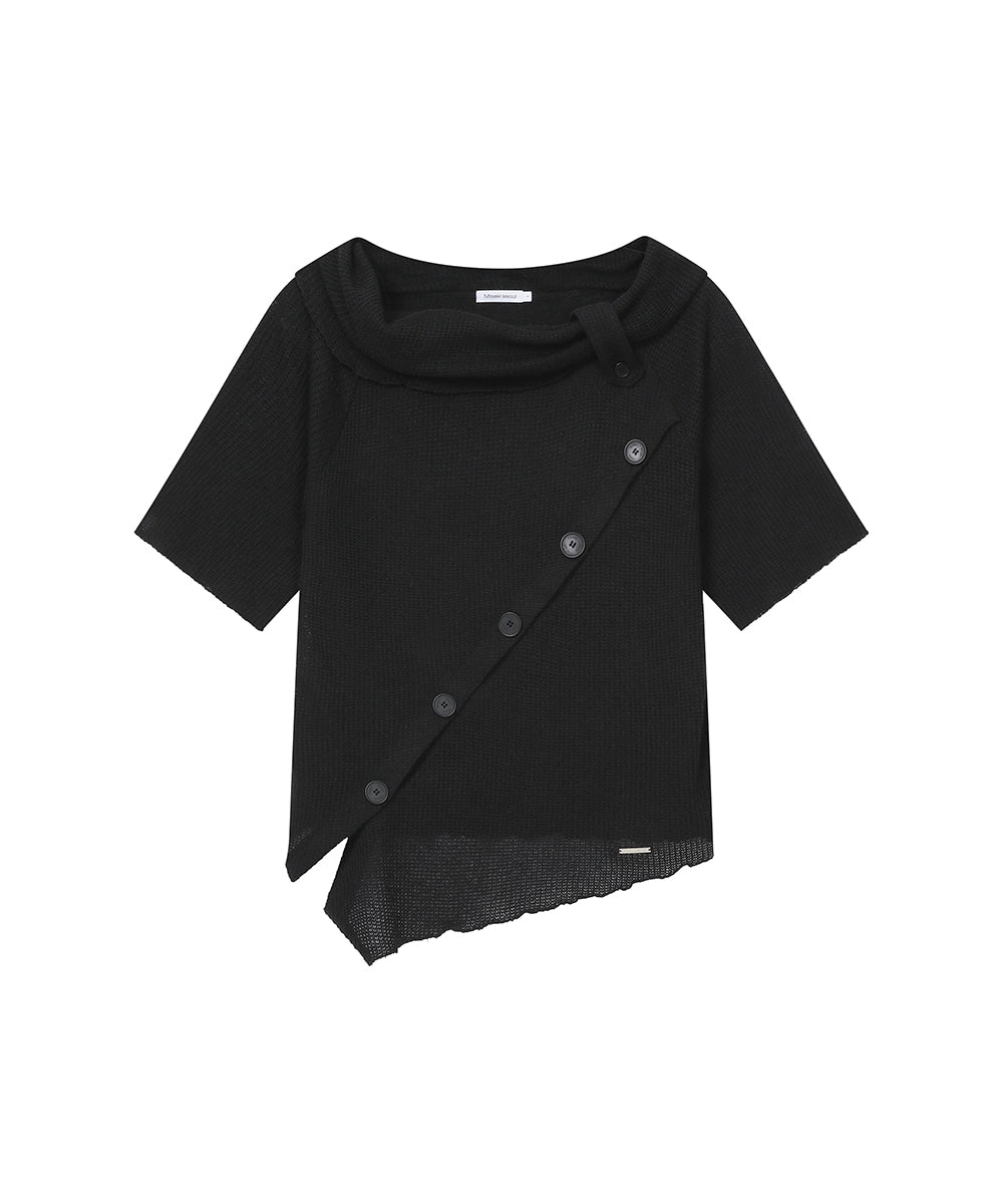 DIAGONAL CROCHET KNIT TOP BLACK