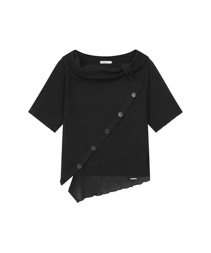 DIAGONAL CROCHET KNIT TOP BLACK