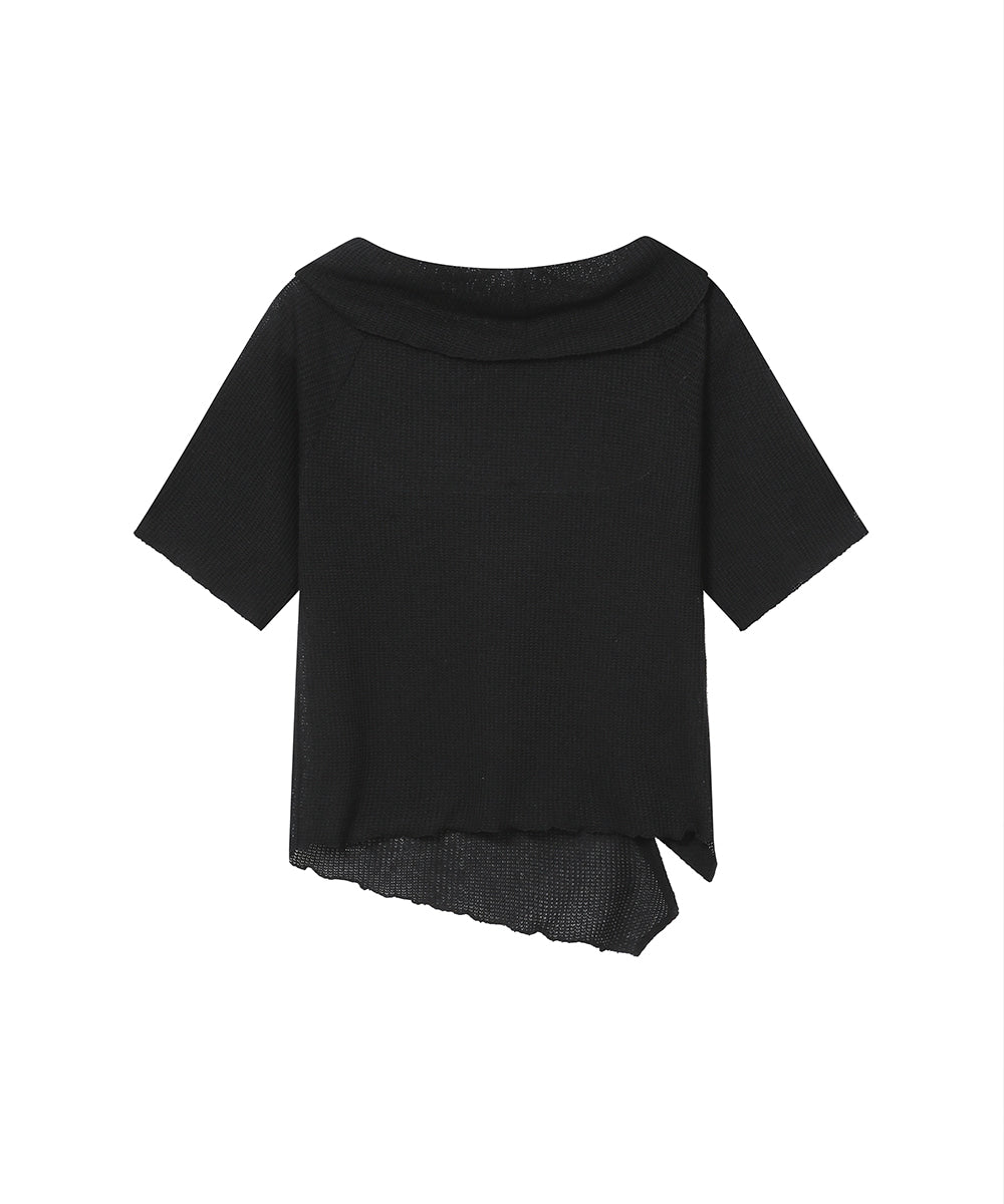 DIAGONAL CROCHET KNIT TOP BLACK