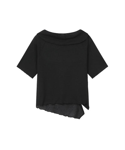 DIAGONAL CROCHET KNIT TOP BLACK