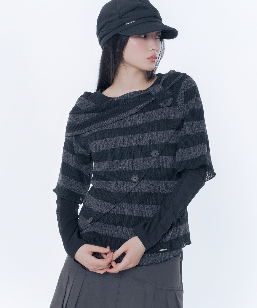 DIAGONAL CROCHET KNIT TOP STRIPE