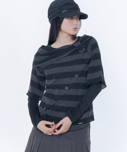 DIAGONAL CROCHET KNIT TOP STRIPE