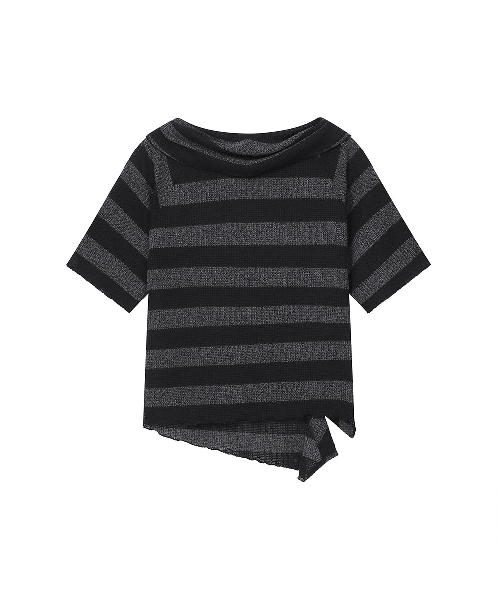 DIAGONAL CROCHET KNIT TOP STRIPE