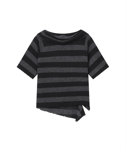DIAGONAL CROCHET KNIT TOP STRIPE