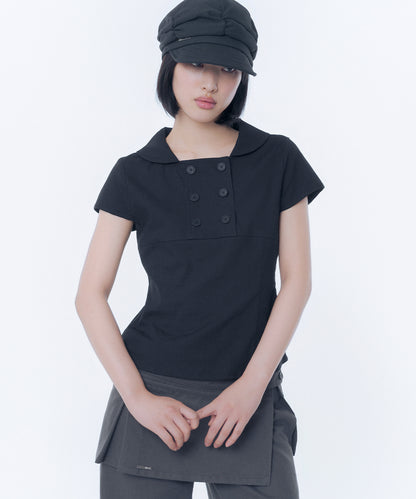 DOUBLE BUTTON SHIRTS TOP BLACK