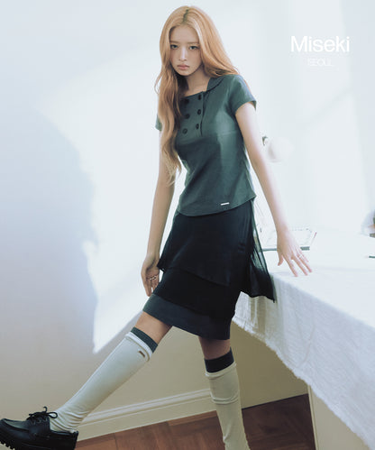DOUBLE BUTTON SHIRTS TOP BLACK