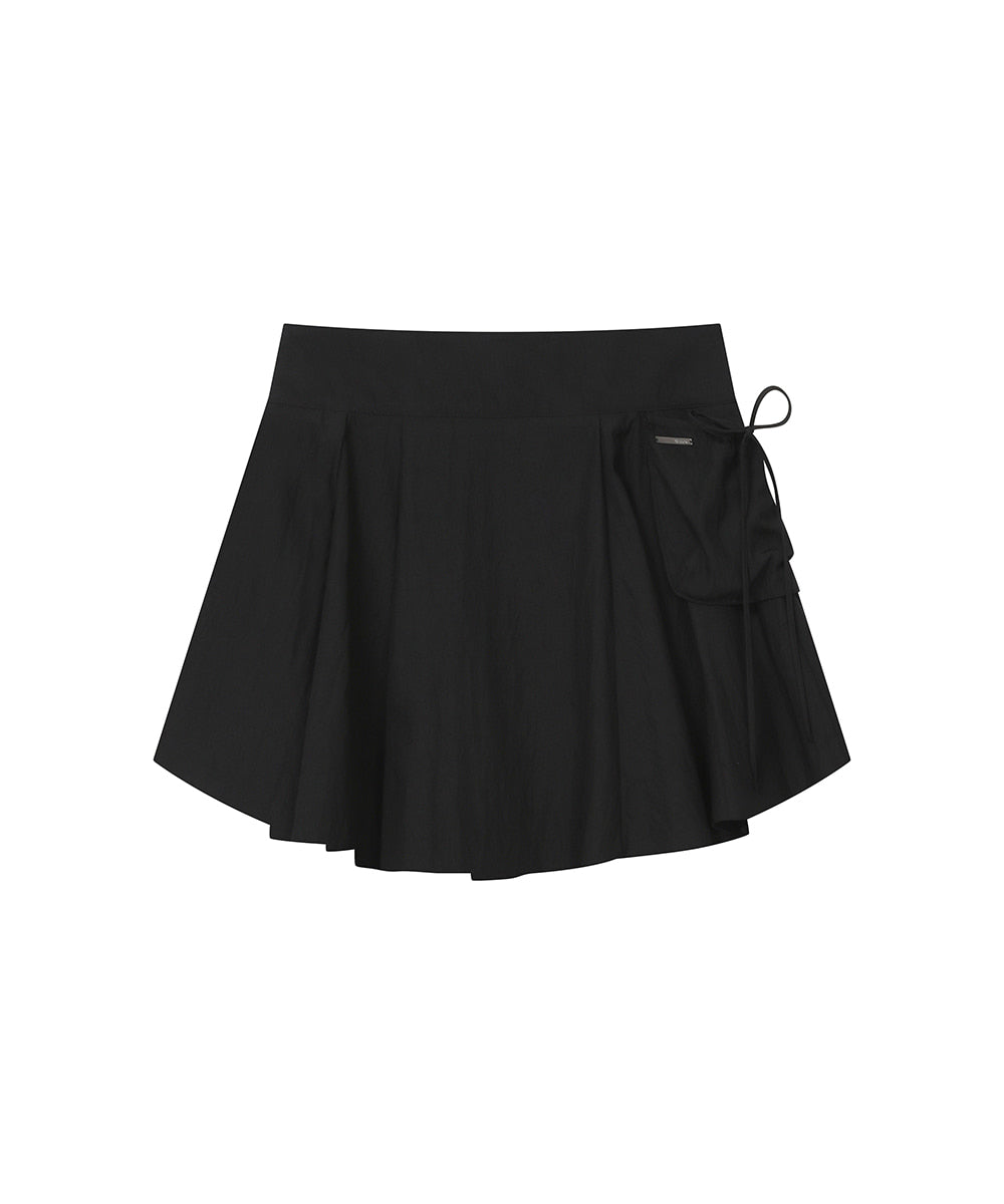 DRAPED SIDE POCKET MIDI SKIRT BLACK
