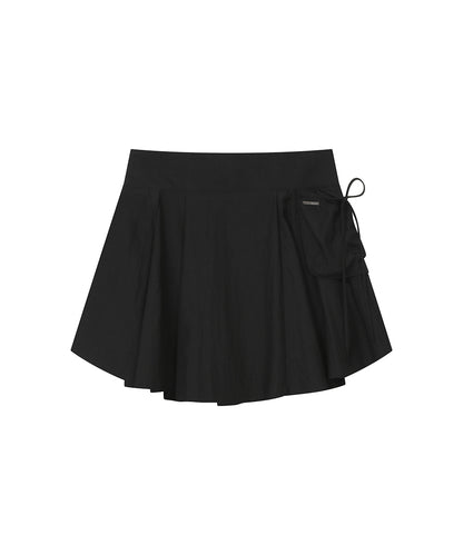 DRAPED SIDE POCKET MIDI SKIRT BLACK