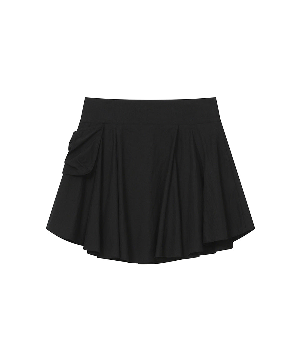 DRAPED SIDE POCKET MIDI SKIRT BLACK
