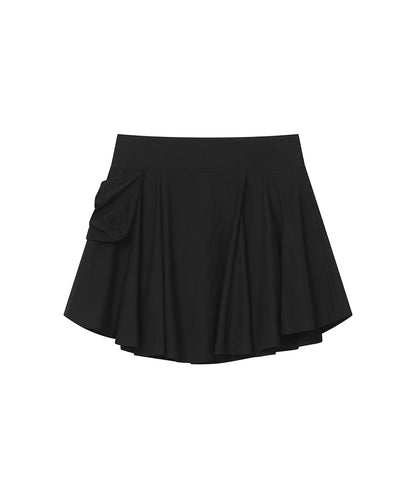 DRAPED SIDE POCKET MIDI SKIRT BLACK