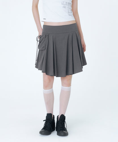 DRAPED SIDE POCKET MIDI SKIRT CHARCOAL