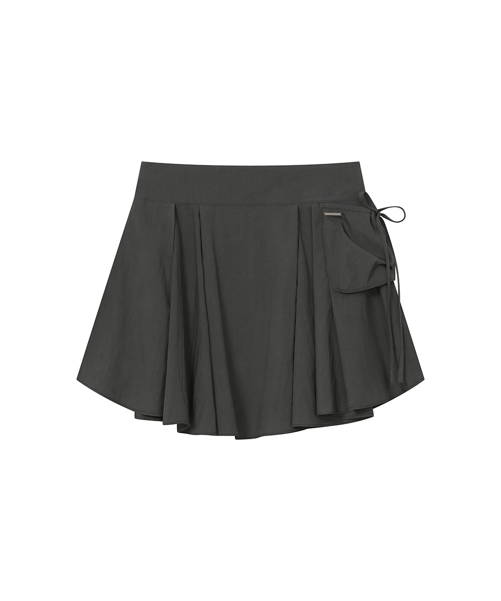 DRAPED SIDE POCKET MIDI SKIRT CHARCOAL